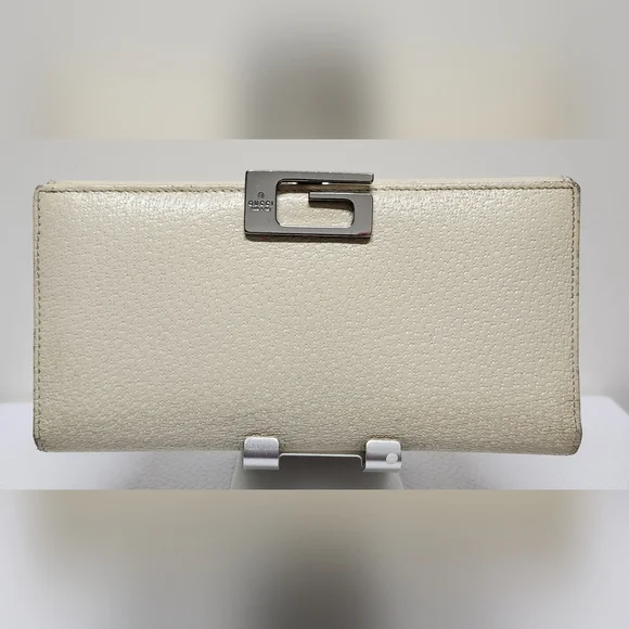 GUCCI G Clasp Continental Pebble Grain Ivory Leather Wallet Auth #035.2778.2097 - Picture 1 of 16